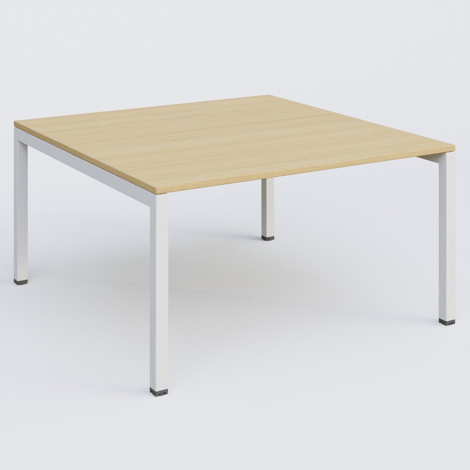 K3 Plateau droit 140x145 pieds fixe. Plateau Chêne clair et pietement Blanc.