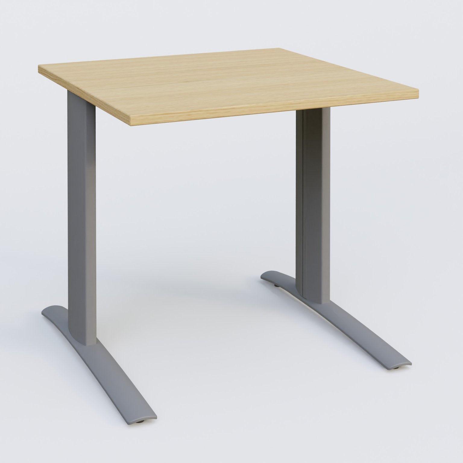 K1 Plateau droit 80x80 pieds fixe. Plateau Chêne clair et pietement Aluminium