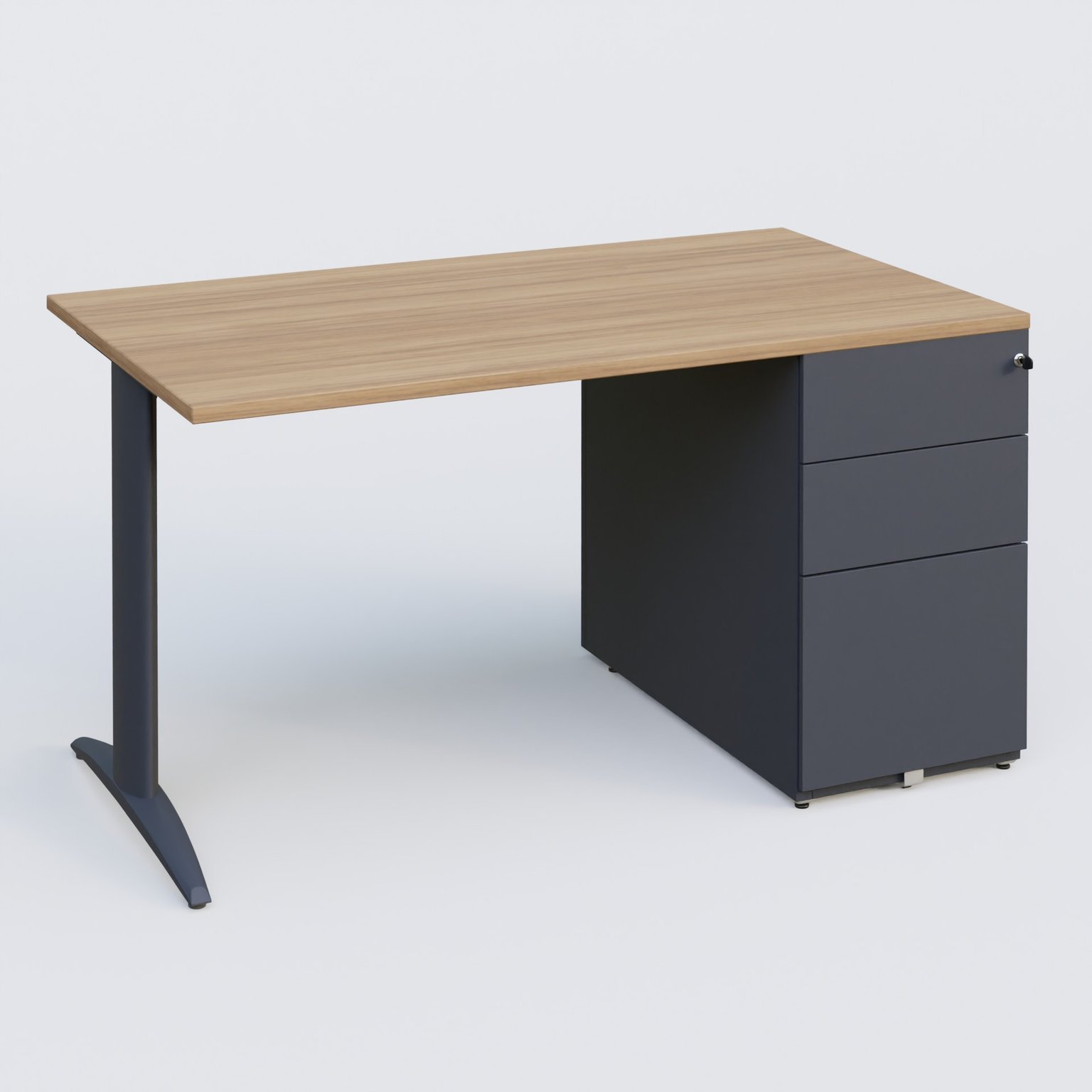 K2 Plateau droit 140x80 avec caisson métalique sous le plateau. Plateau Noyer et pietement Anthracite