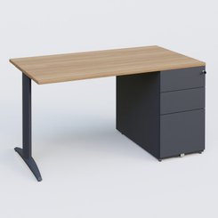 [Pas de famille] - [Pas de sous famille] - K2 Plateau droit 140x80 avec caisson métalique sous le plateau. Plateau Noyer et pietement Anthracite