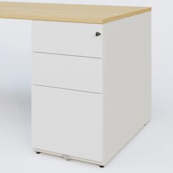 [Pas de famille] - [Pas de sous famille] - K1 Plateau droit 140x80 avec caisson métal porteur sous plateau à droite. Plateau Chêne clair et pietement Blanc