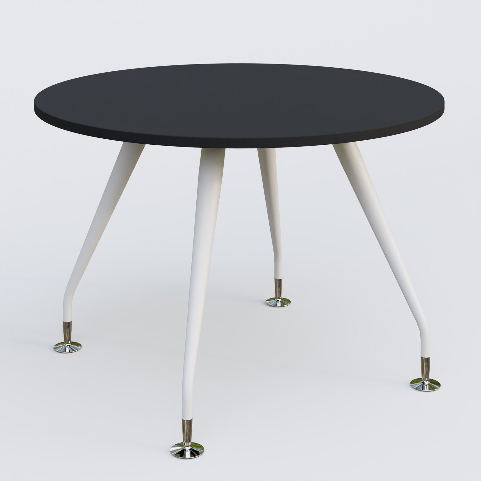 Table ronde diametre 110 cm avec 4 pieds de la gamme K5. Plateau Noir Mat et pietement Blanc