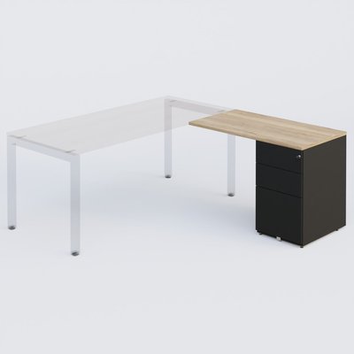 [Pas de famille] - [Pas de sous famille] - K3 retour direct 120x60cm sur caisson métal HB P.60cm 3 tiroirs. Plateau Chêne naturel et caisson Noir Mat