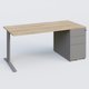 K1 Plateau droit 180x80 avec caisson métal porteur sous plateau à droite. Plateau Chêne naturel et pietement Aluminium