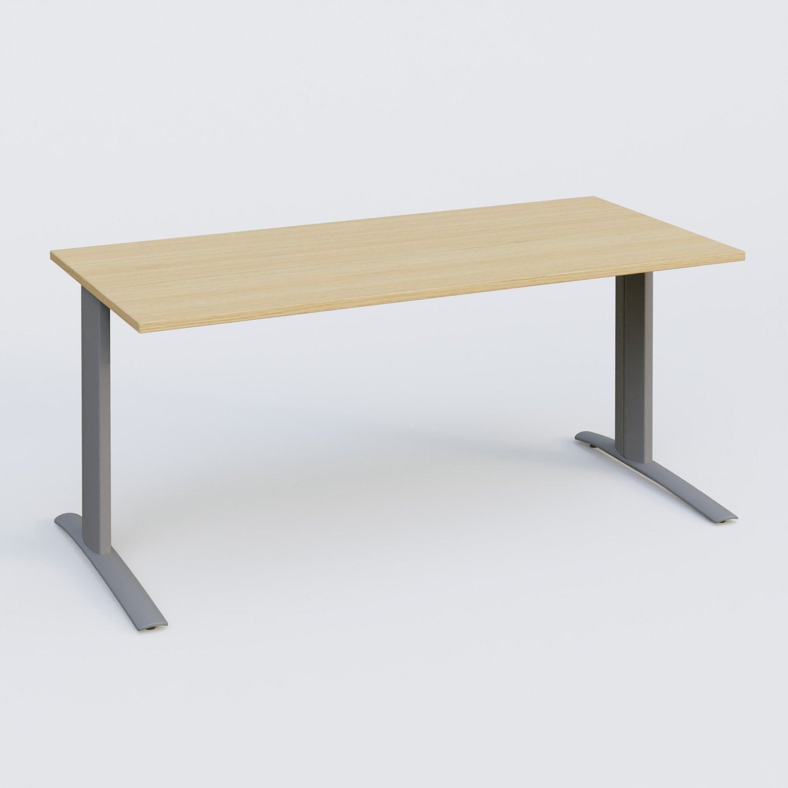 K1 Plateau droit 160x80 pieds fixe. Plateau Chêne clair et pietement Aluminium
