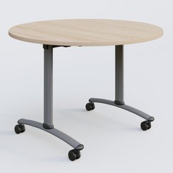 TABLES ABATTANTES - Plateaux 25 mm - Table ronde gamme Arca D110 cm. Plateau Hêtre et pietement Aluminium.