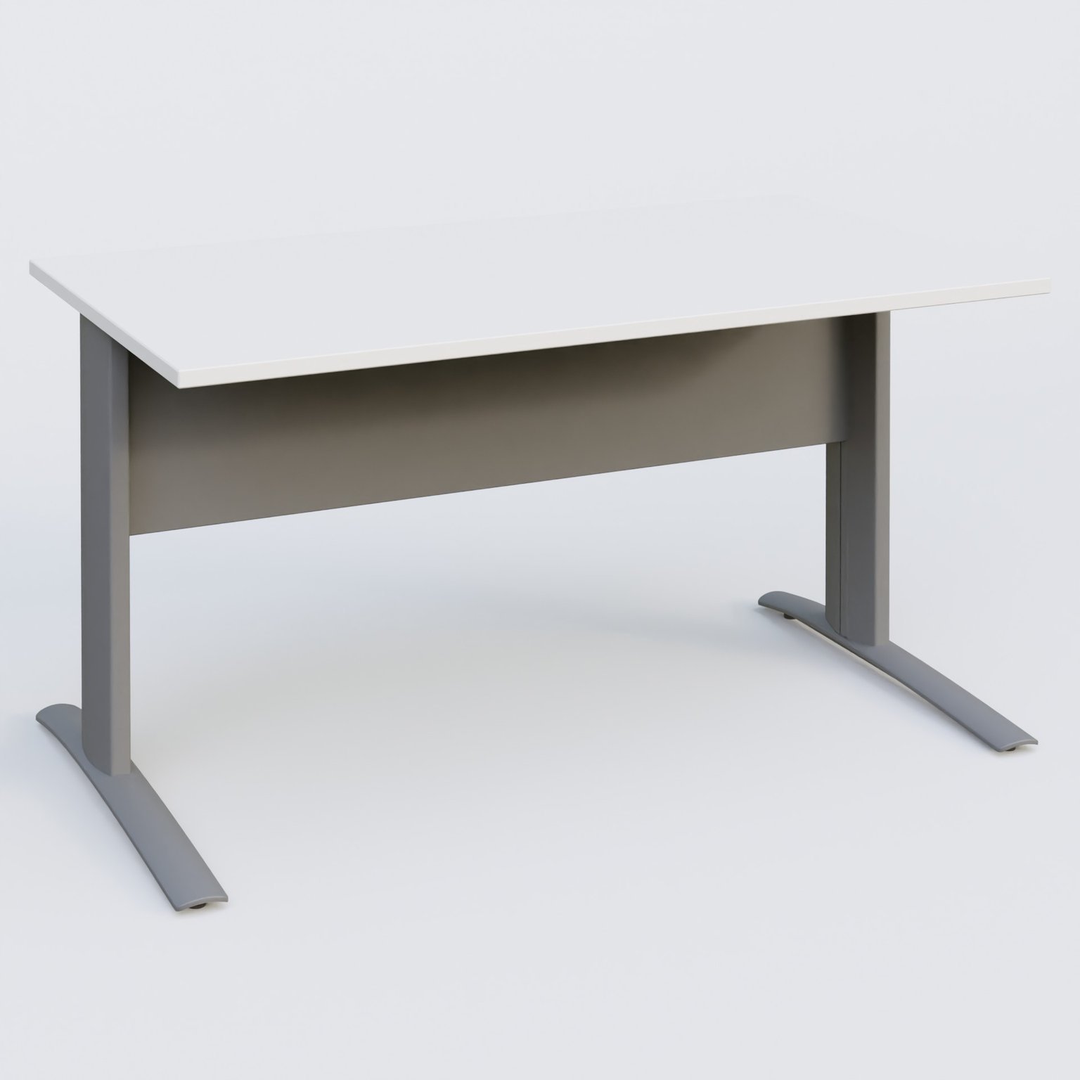 K1 Plateau droit 140x80 avec voile de fond métal. Plateau Blanc et pietement Aluminium