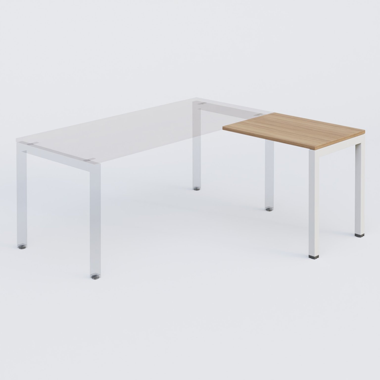K3 retour direct 80x60cm sur pieds P.60cm. Plateau Noyer et pietement Blanc