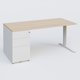 K1 Plateau droit 180x80 avec caisson métal porteur sous plateau à gauche. Plateau Hêtre et pietement Blanc