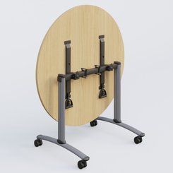 ARCA - TABLES ABATTANTES - Table ronde gamme Arca D110 cm. Plateau Chêne clair et pietement Aluminium.
