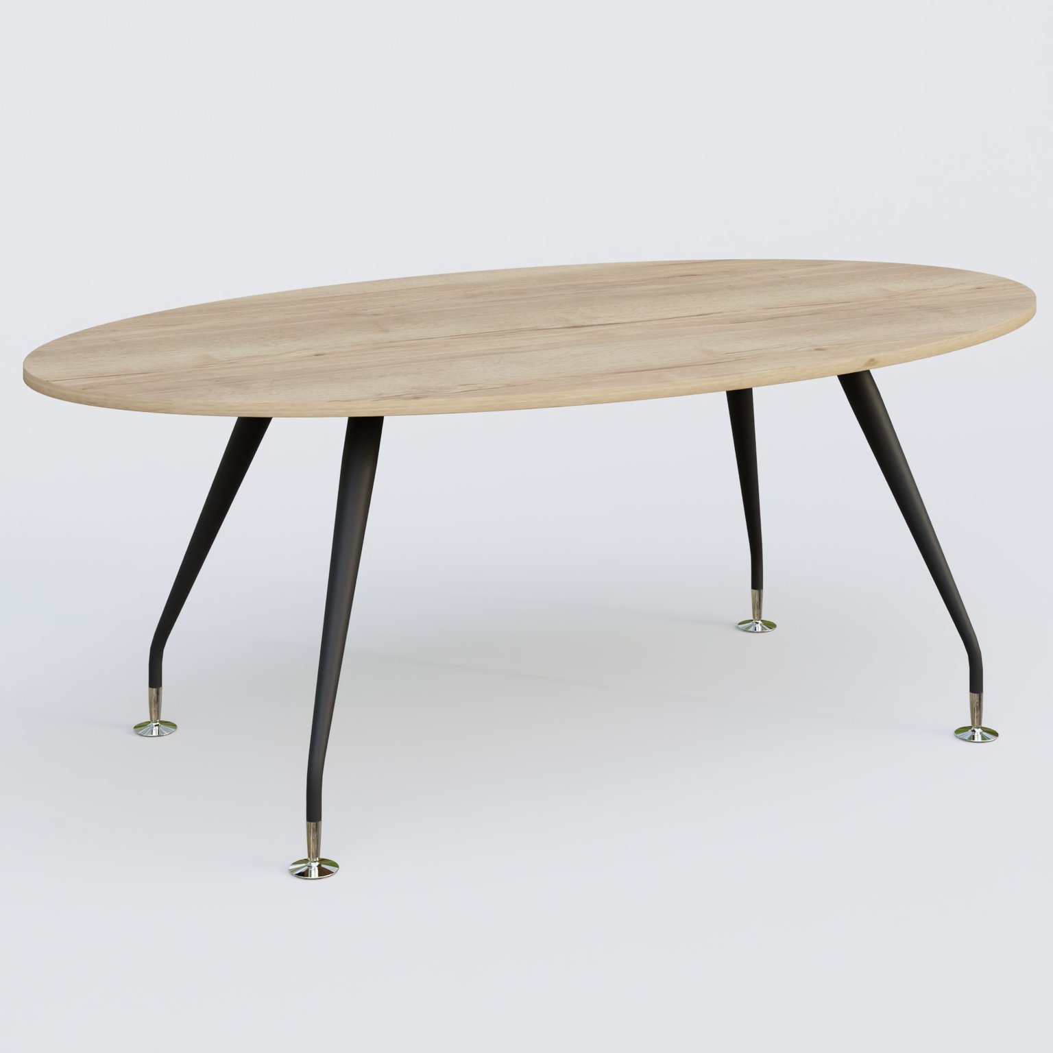 K5 table ovale 200*110 cm. Plateau Chêne naturel et pietement Noir Mat avec base chromé.