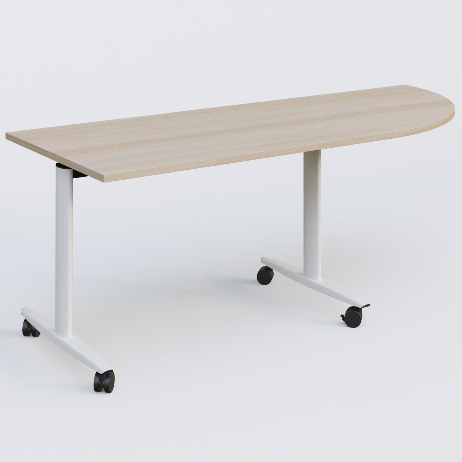 Module d'angle 90° pour table abattante gamme Design 200-80 cm à droite. Plateau Acacia et pietement Blanc.