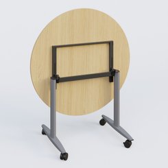 TABLES ABATTANTES - New Design - Table ronde abattante gamme Design D110 cm. Plateau Chêne clair et pietement Aluminium.