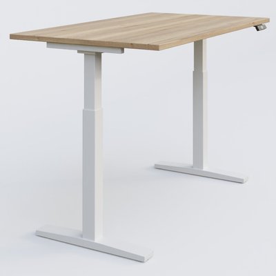 [Pas de famille] - [Pas de sous famille] - Poste solo 120*80 réglable en hauteur éléctriquement de 70-120 cm gamme KPro2. Plateau Chêne naturel et pietement Blanc.