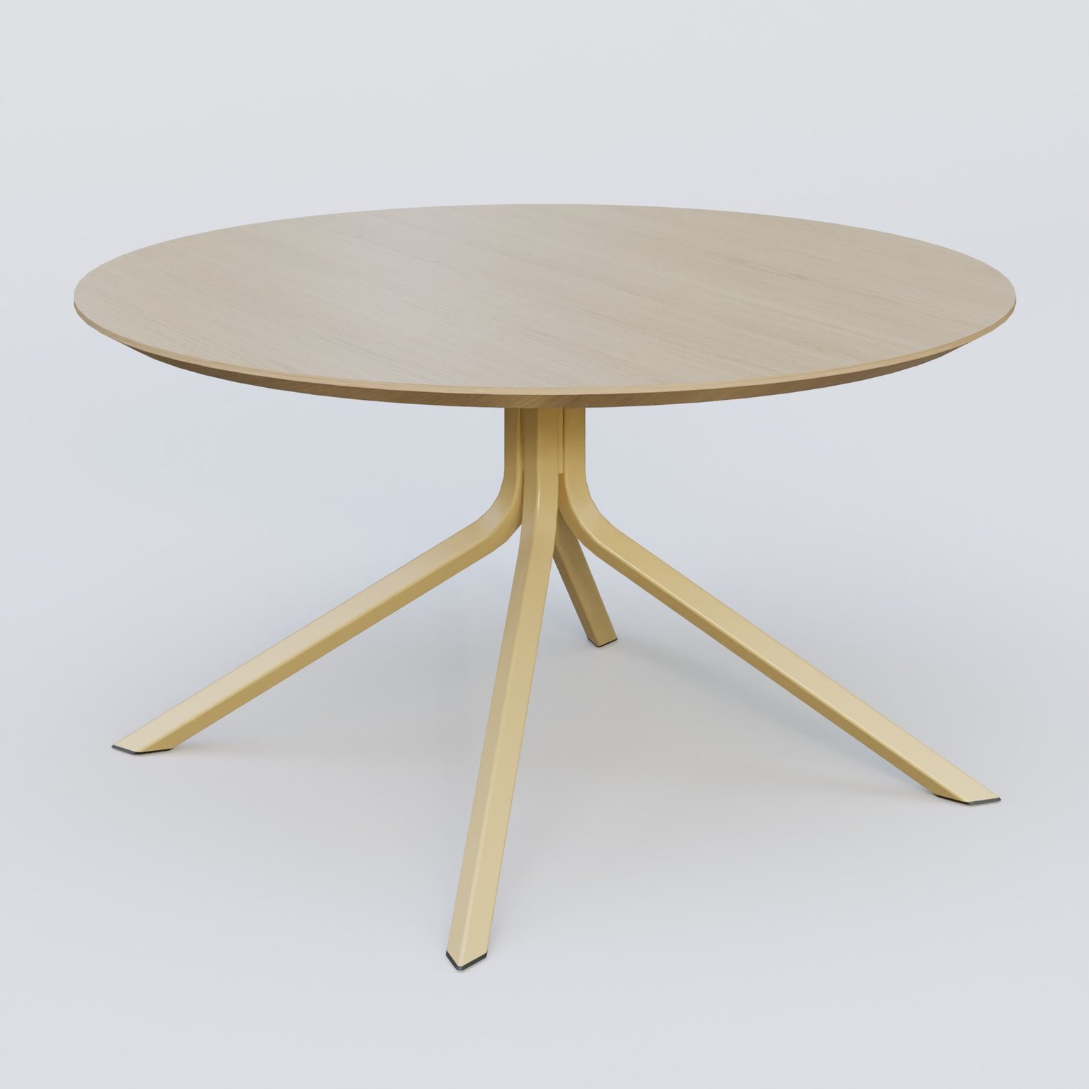 Table Basse Fashion Styl piètement 4 pieds en métal et plateau bois. Plateau Chêne et pietement Jaune Cuivre (RAL 1002).