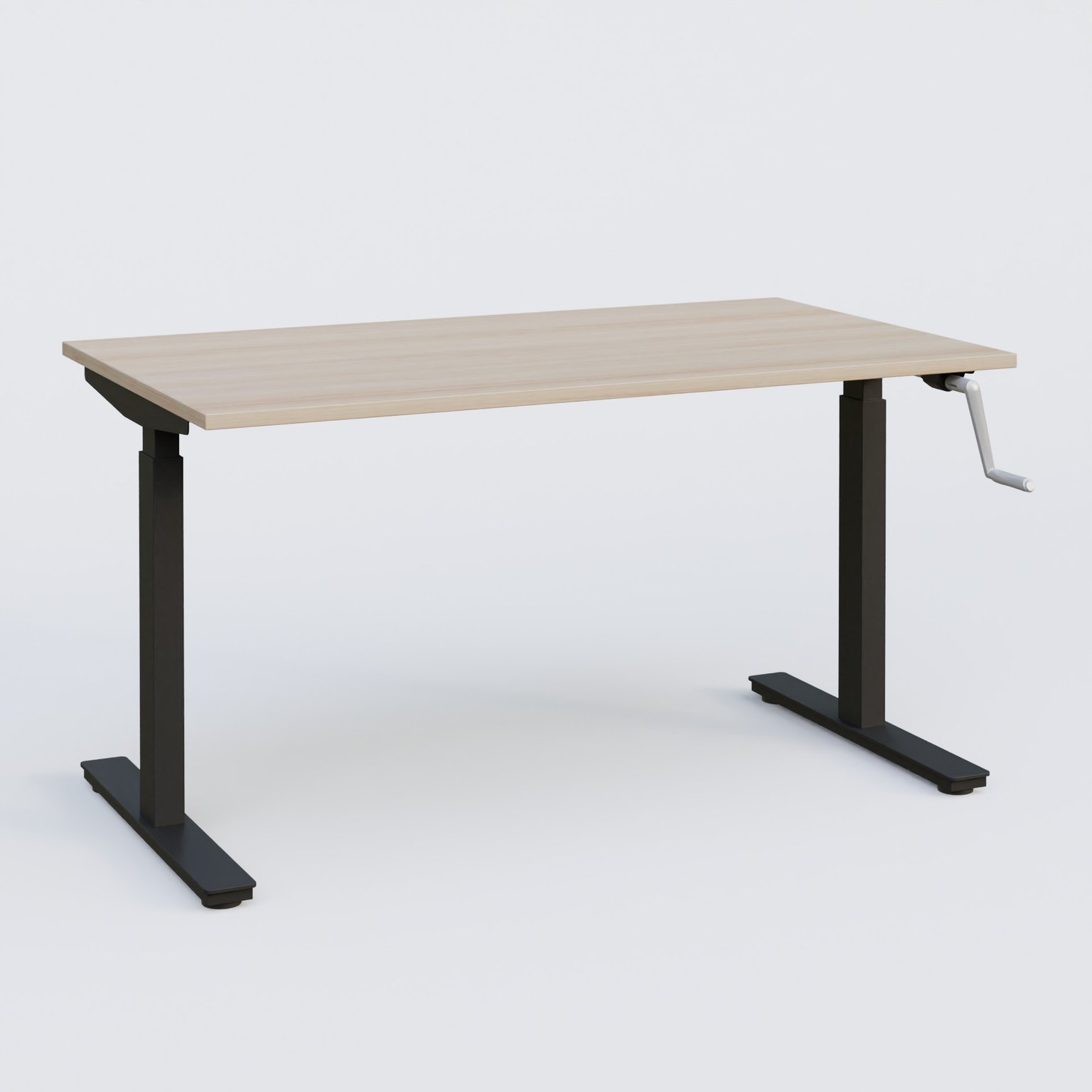 Poste solo 140*70 réglable en hauteur manuel 70-116 cm gamme KPro1. Plateau Acacia et pietement Noir.
