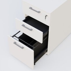 CAISSONS  - Hauteur de bureau - Caisson hauteur de bureau mélamine 3 tiroirs, profondeur 80cm. Caisson Blanc et poignets Aluminium.