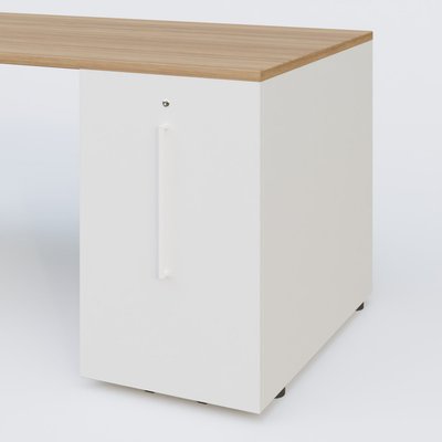 [Pas de famille] - [Pas de sous famille] - K1 Plateau droit 180x80 avec tour de rangement sous plateau à droite. Plateau Noyer et pietement Blanc