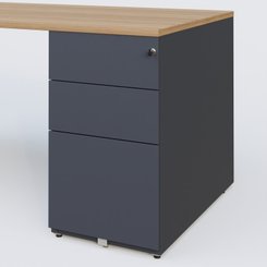 [Pas de famille] - [Pas de sous famille] - K1 Plateau droit 140x80 avec caisson métal porteur sous plateau à droite. Plateau Noyer et pietement Anthracite
