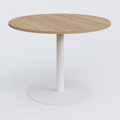 TABLES DE REUNION - Ronde - Table ronde diametre 110 cm avec pieds colonne centrale. Plateau Noyer et pietement Blanc