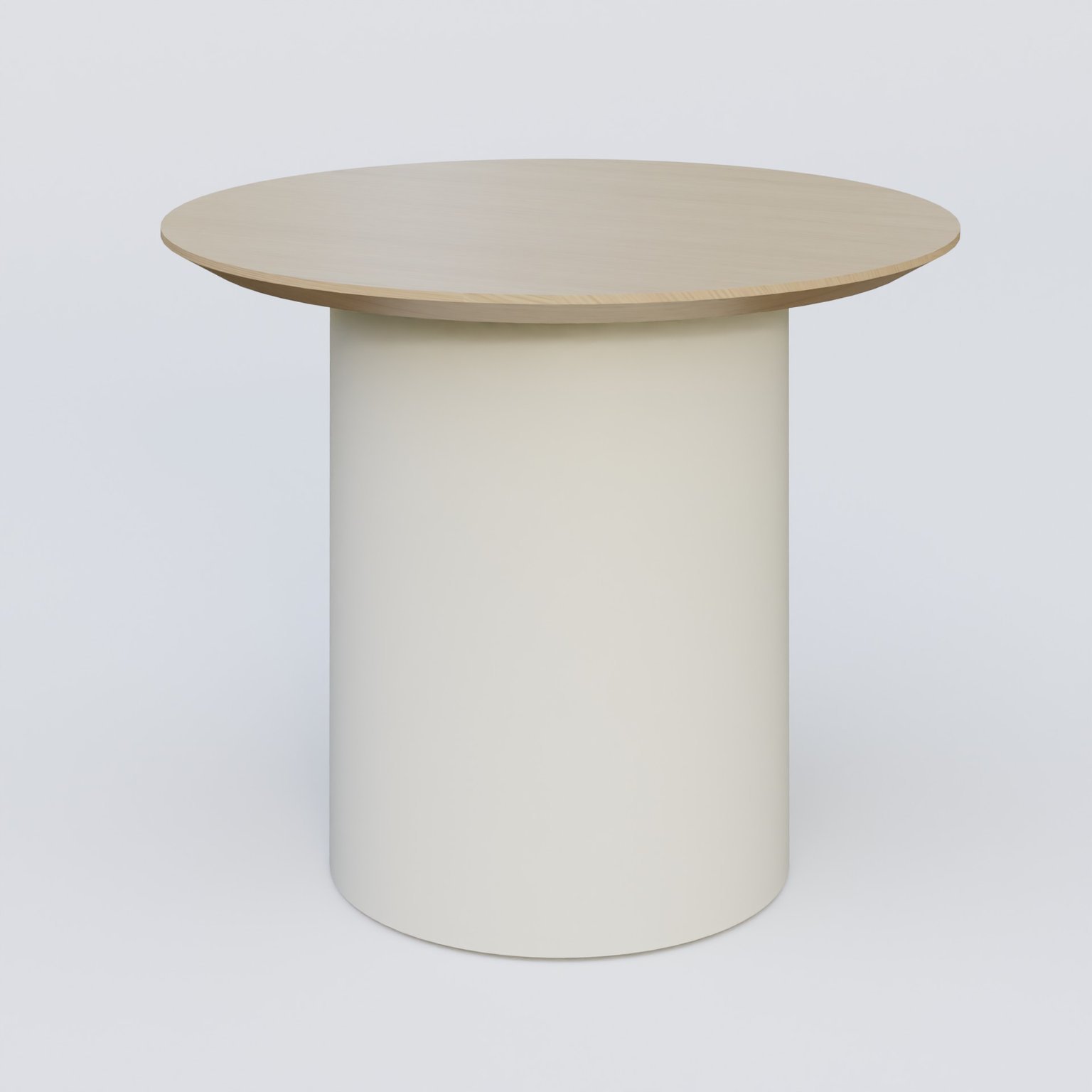 Table Basse Fashion Styl piètement colonne en métal D-26cm et plateau bois. Plateau Chêne et pietement Blanc (RAL 9010).