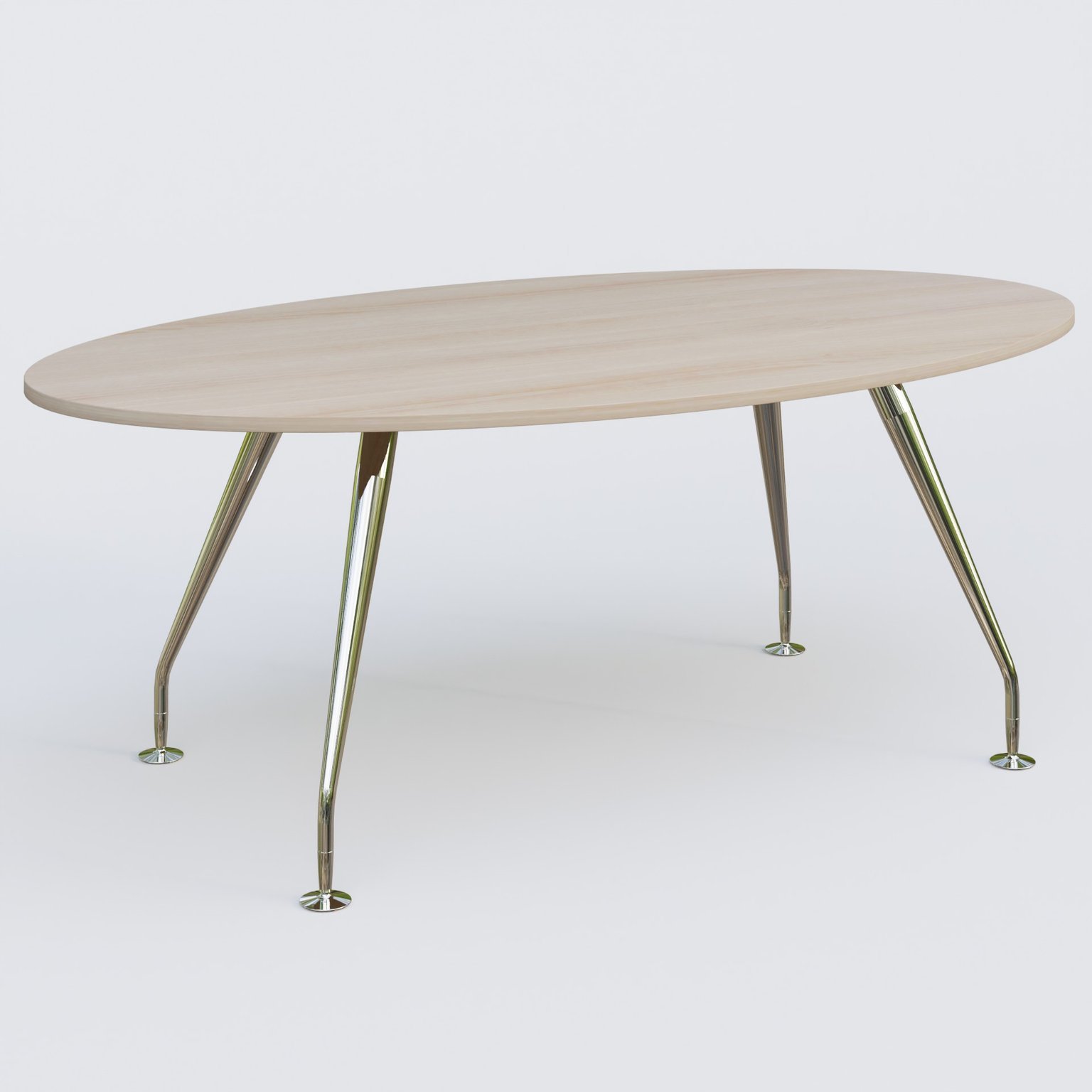 K5 table ovale 200*110 cm. Plateau Acacia et pietement Chrome avec base chromé.