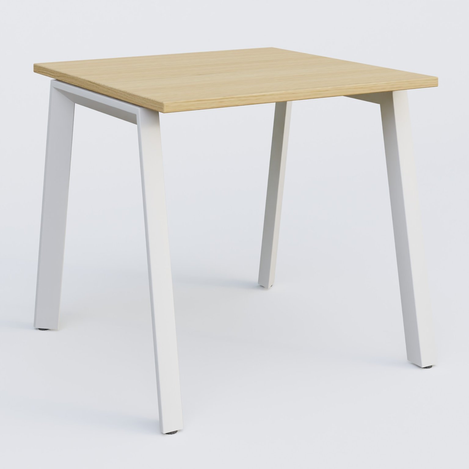 K8 plan droit 80*80 sur pieds fixe. Plateau Chêne clair et pietement Blanc