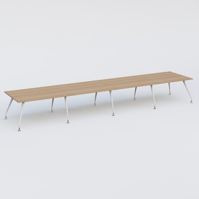 [Pas de famille] - [Pas de sous famille] - K5 table bench 560*120 cm. Plateau Noyer et pietement Blanc avec base chromé.