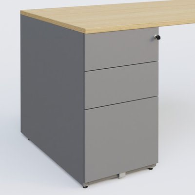 [Pas de famille] - [Pas de sous famille] - K1 Plateau droit 180x80 avec caisson métal porteur sous plateau à gauche. Plateau Chêne clair et pietement Aluminium