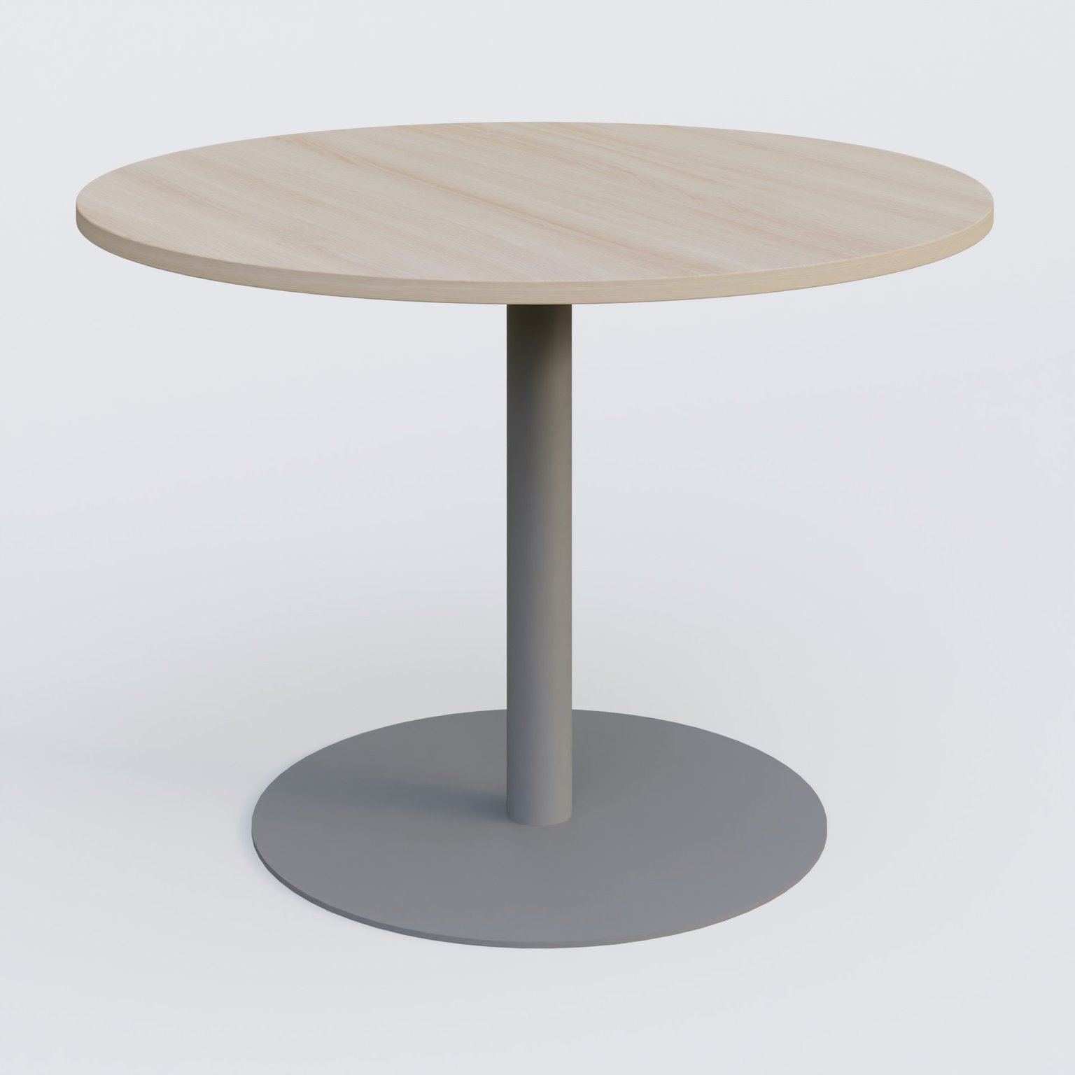 Table ronde diametre 110 cm avec pieds colonne centrale. Plateau Acacia et pietement Aluminium
