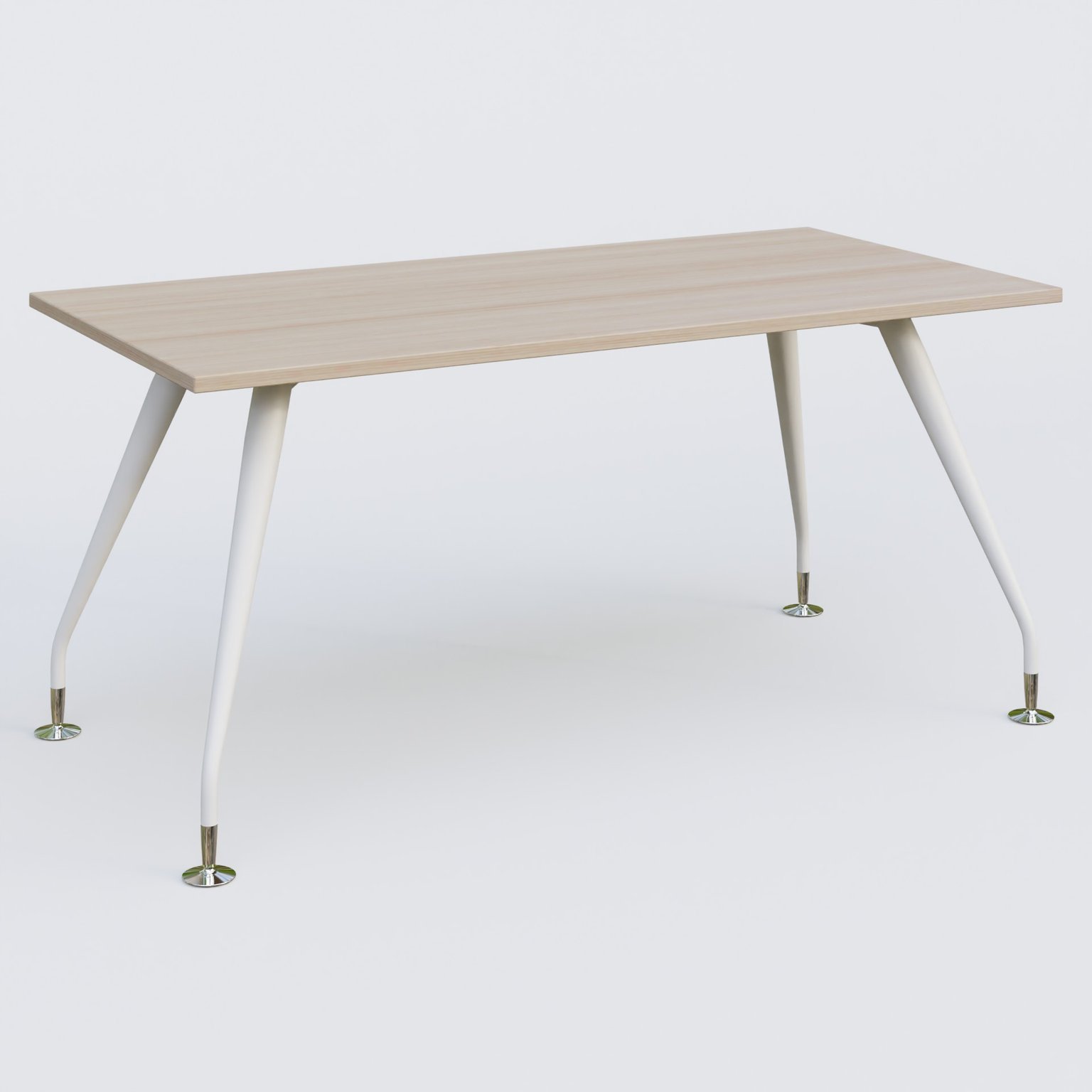 K5 plan droit 160*80 cm. Plateau Acacia et pietement Blanc avec base chromé.