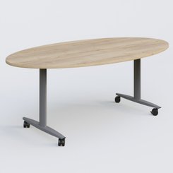 [Pas de famille] - [Pas de sous famille] - Table ovale abattante gamme Design 200-110 cm. Plateau Chêne naturel et pietement Aluminium.