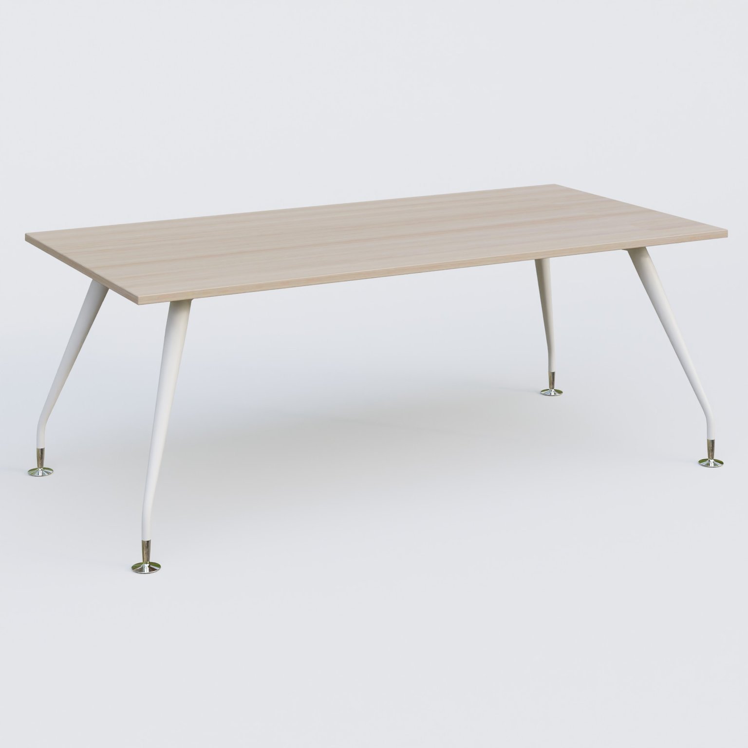 K5 plan droit 200*100 cm. Plateau Acacia et pietement Blanc avec base chromé.