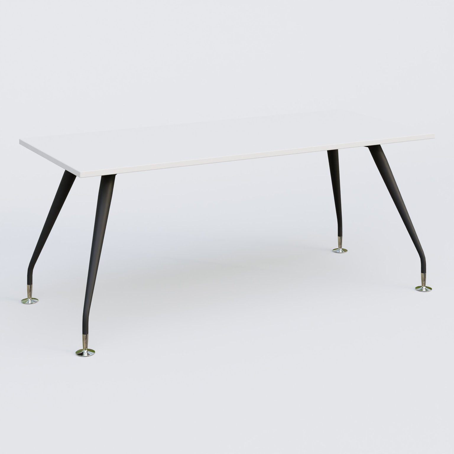 K5 plan droit 180*80 cm. Plateau Blanc et pietement Noir Mat avec base chromé.