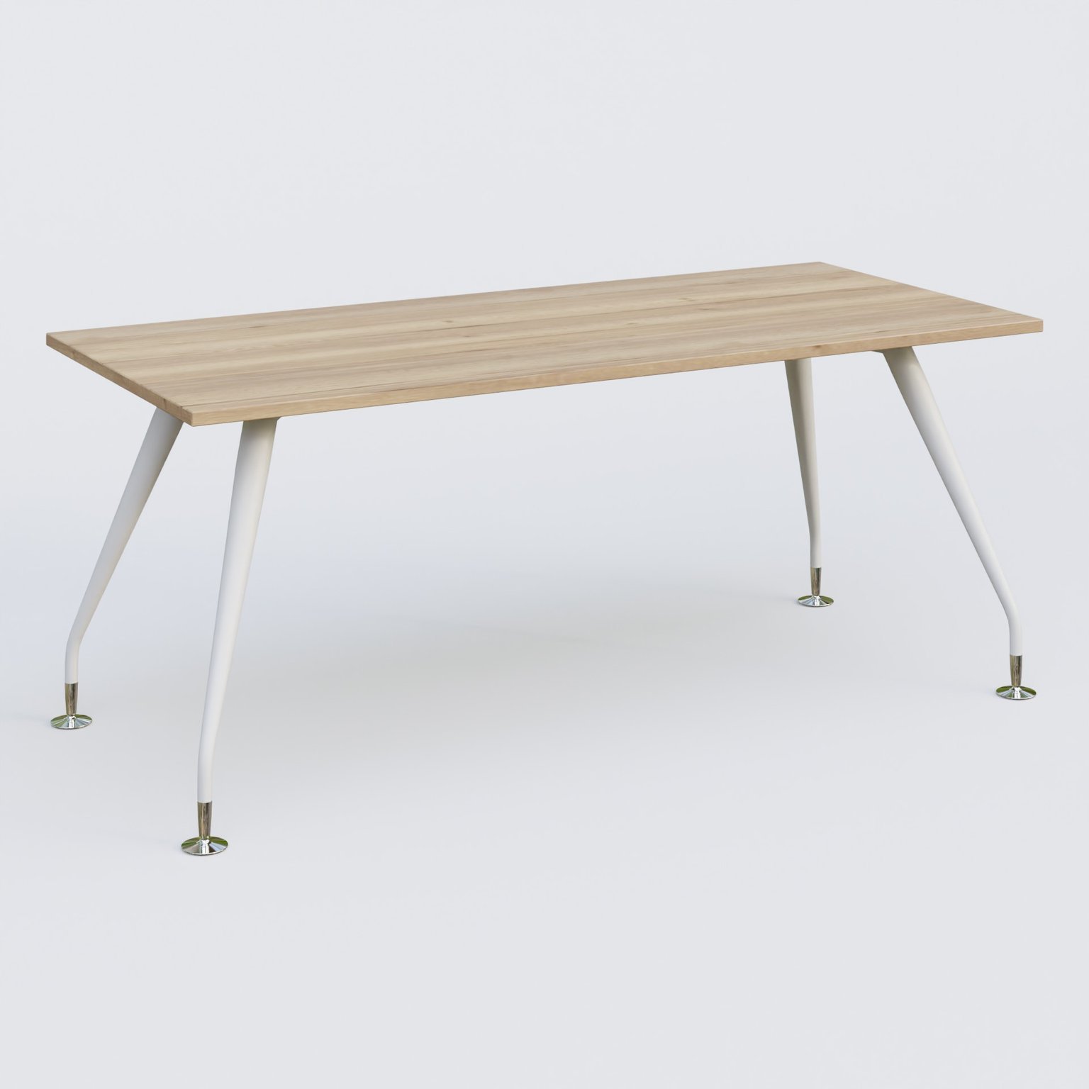 K5 plan droit 180*80 cm. Plateau Chêne naturel et pietement Blanc avec base chromé.
