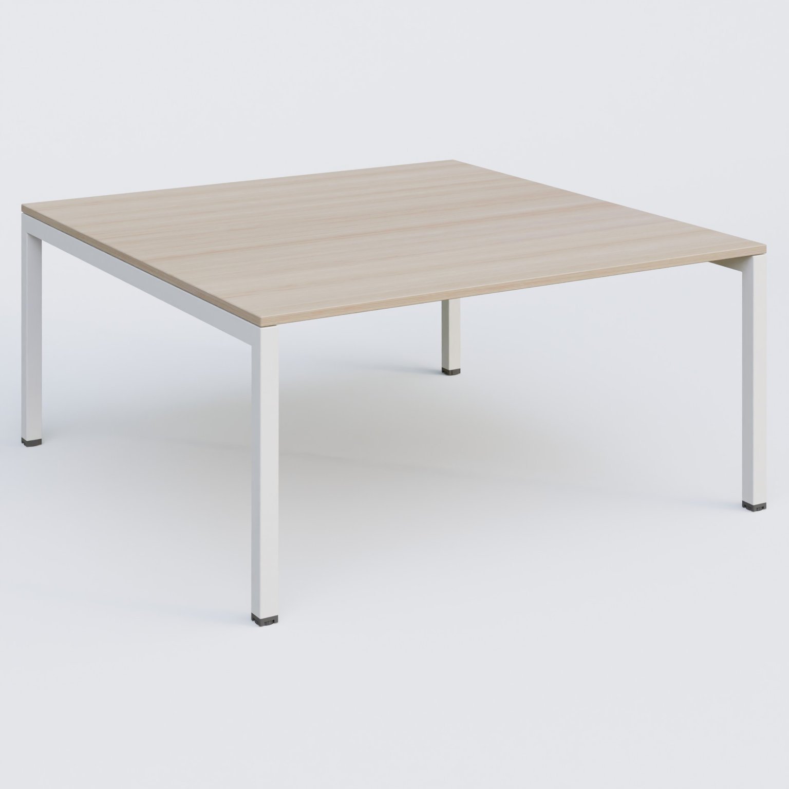 K3 Plateau droit 160x165 pieds fixe. Plateau Acacia et pietement Blanc.