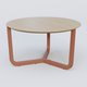 Table Basse Fashion Styl piètement tryptique en métal et plateau bois. Plateau Chêne et pietement Brun cuivré (RAL 8004).