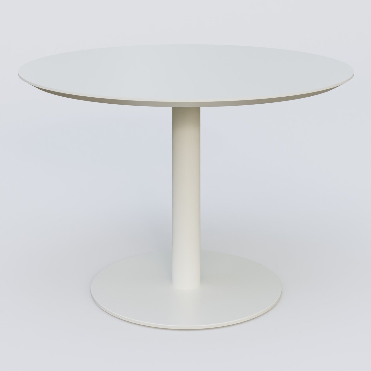 Table Basse Fashion Styl piètement colonne en métal et plateau bois. Plateau Blanc (RAL 9010) et pietement Blanc (RAL 9010).