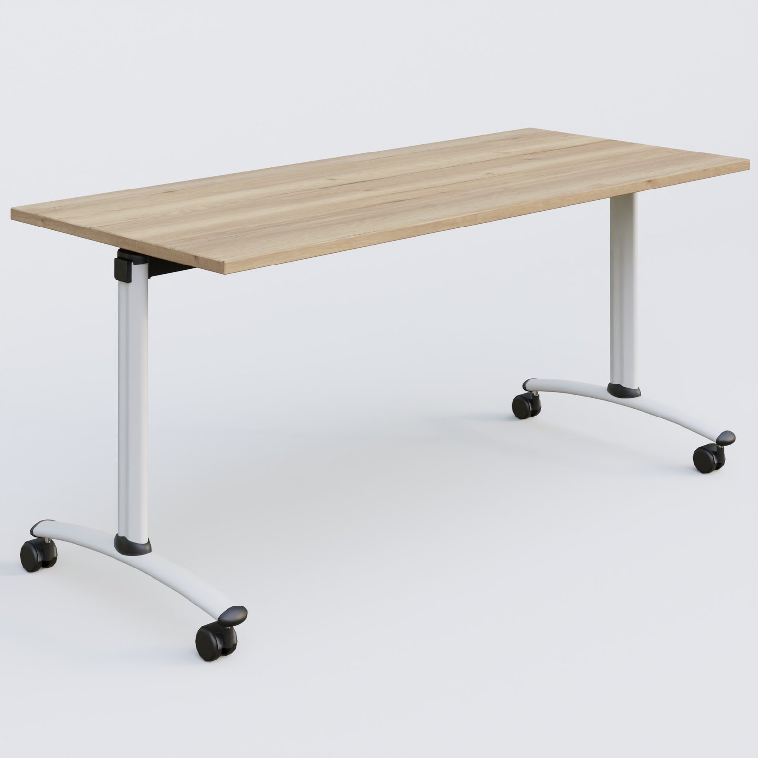 Table abattante gamme Arca 160-70 cm. Plateau Chêne naturel et pietement Blanc.