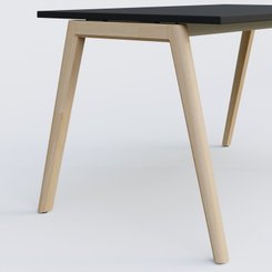 [Pas de famille] - [Pas de sous famille] - Bureau K9 piètement incliné en bois et plateau 80*80 cm. Plateau Noir et pietement bois massif de hêtre.