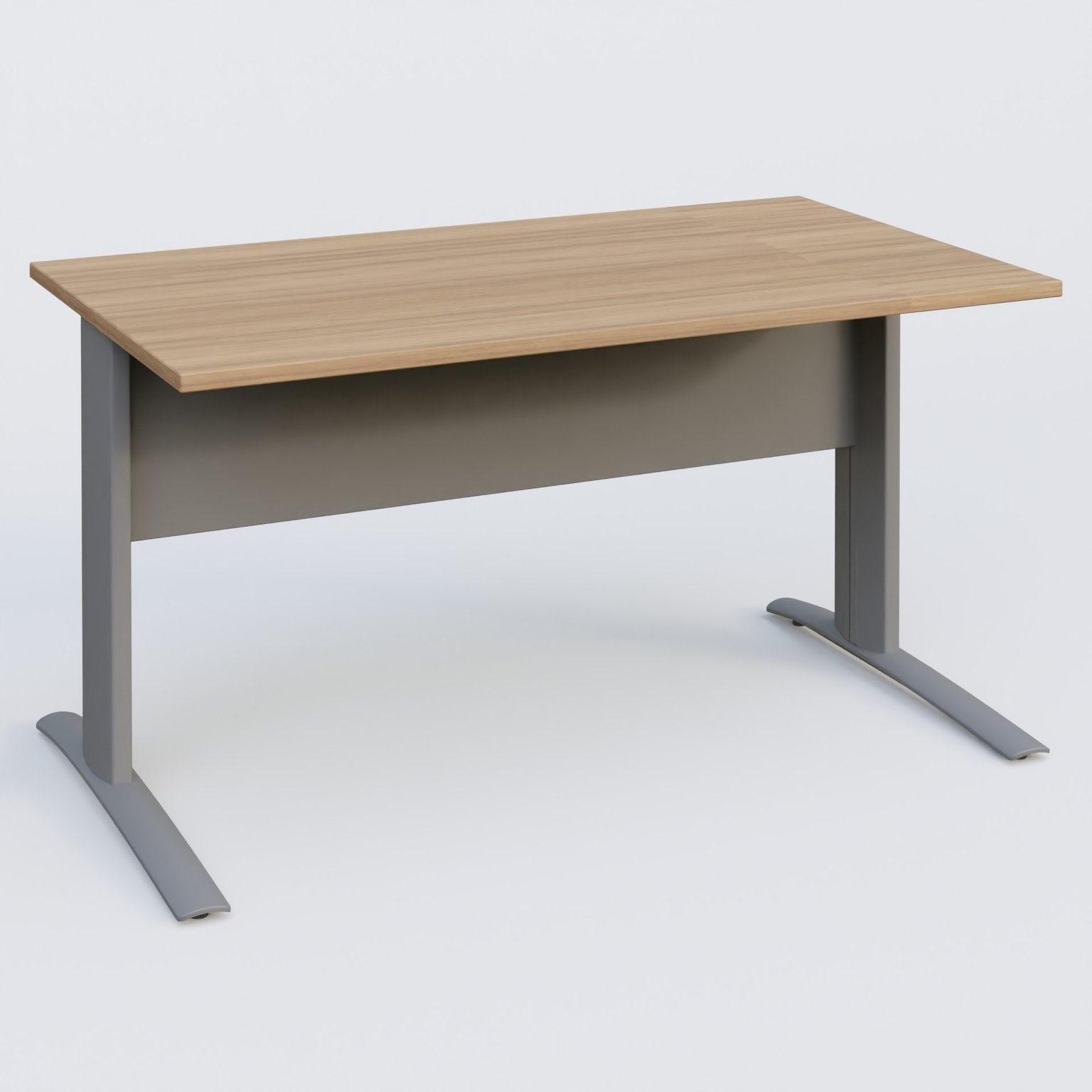 K1 Plateau droit 140x80 avec voile de fond métal. Plateau Noyer et pietement Aluminium