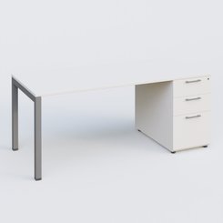 [Pas de famille] - [Pas de sous famille] - K3 Plateau droit 160x80 avec caisson porteur mélamine. Plateau ,caisson Blanc et pietement Aluminium