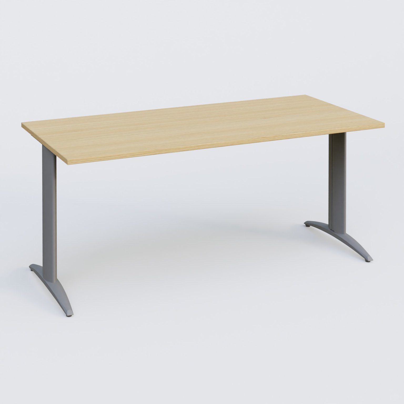 K2 Plateau droit 160x70 pieds fixe. Plateau Chêne clair et pietement Aluminium