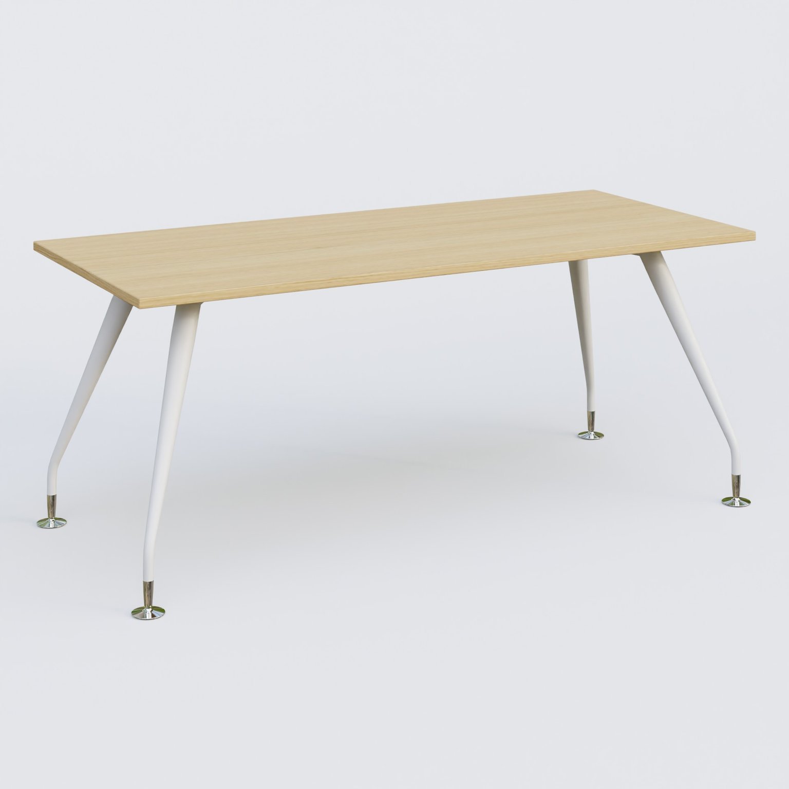 K5 plan droit 180*80 cm. Plateau Chêne clair et pietement Blanc avec base chromé.