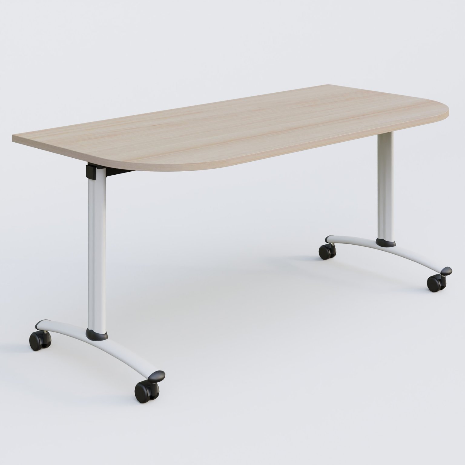 Module d'extrémité pour table abattante gamme Arca 165-80 cm. Plateau Acacia et pietement Blanc.