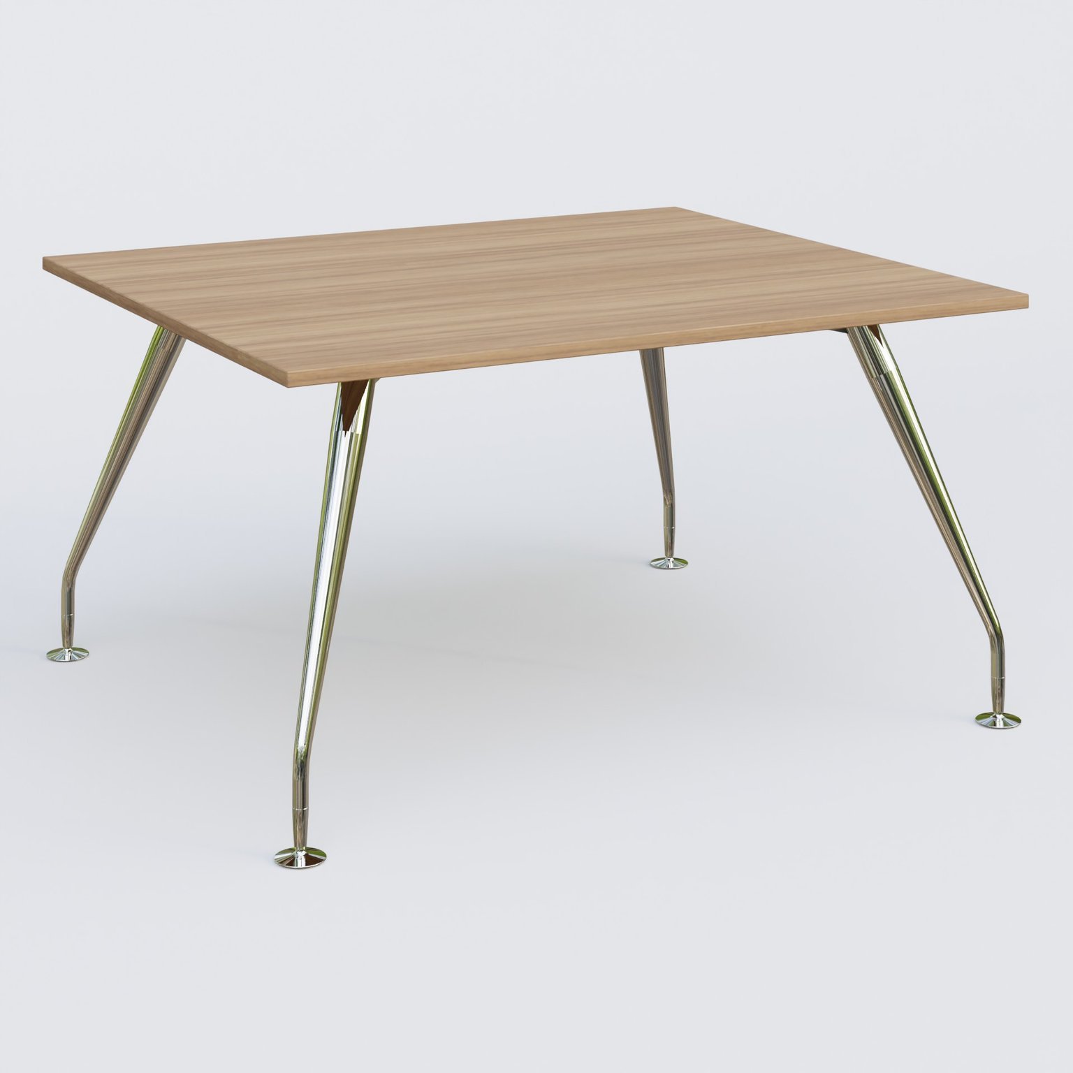 K5 plan droit 140*120 cm. Plateau Noyer et pietement Chrome avec base chromé.