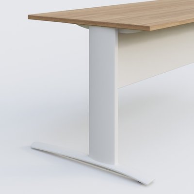 [Pas de famille] - [Pas de sous famille] - K1 Plateau droit 180x80 avec voile de fond métal. Plateau Noyer et pietement Blanc