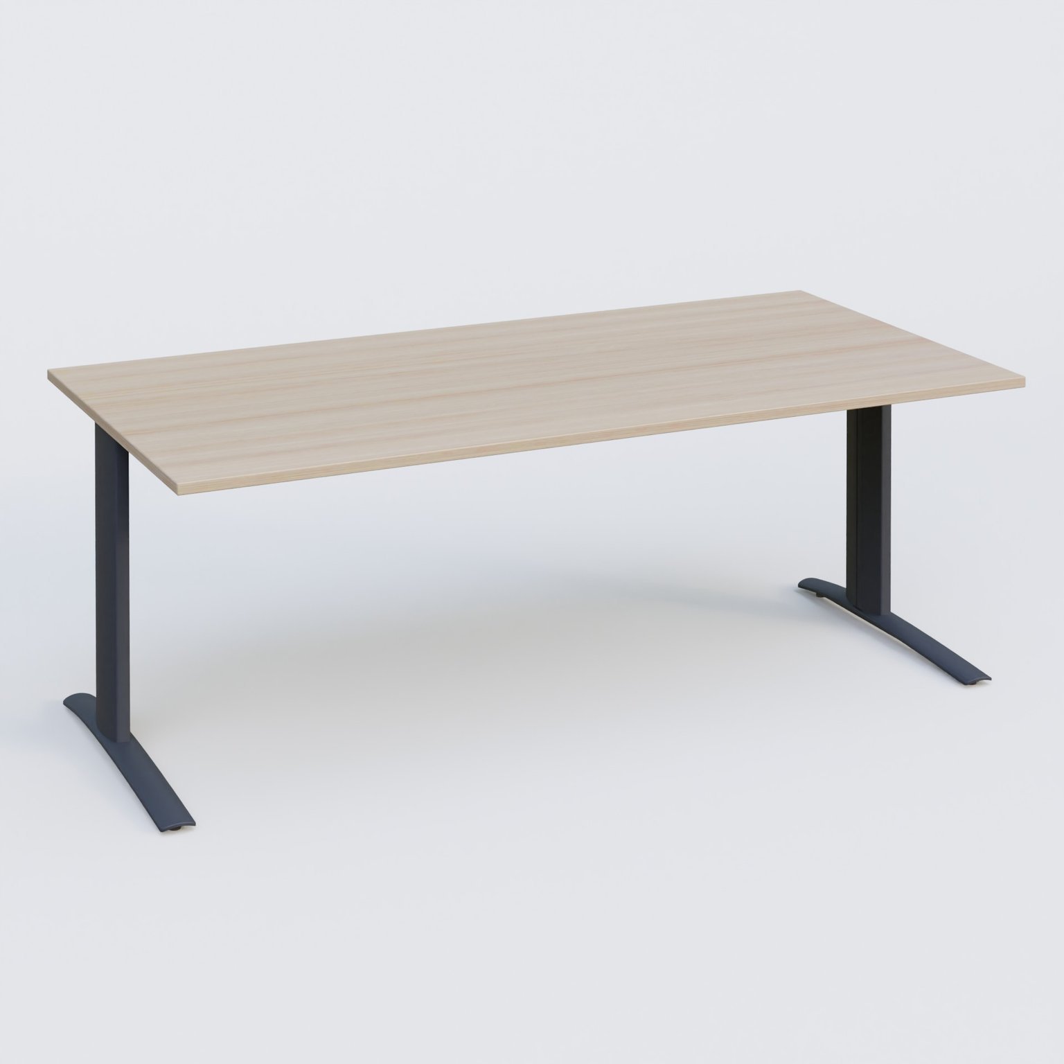 K1 Plateau droit 200x100 pieds fixe. Plateau Acacia et pietement Anthracite