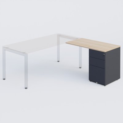 Gamme K3 - Extensions - Plans droits - Retour direct 120x60cm sur caisson porteur métal 3 tiroirs hêtre/anthracite
