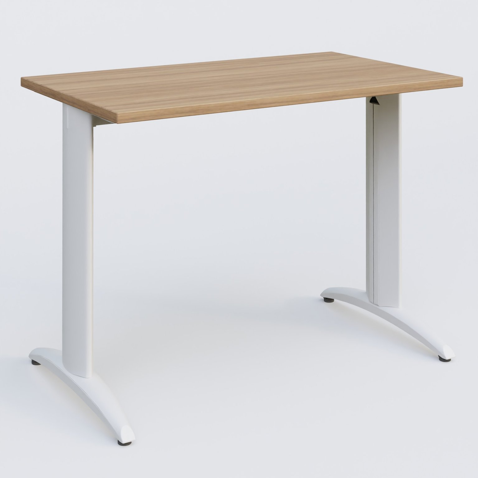 K2 Plateau droit 100x60 pieds fixe. Plateau Noyer et pietement Blanc.